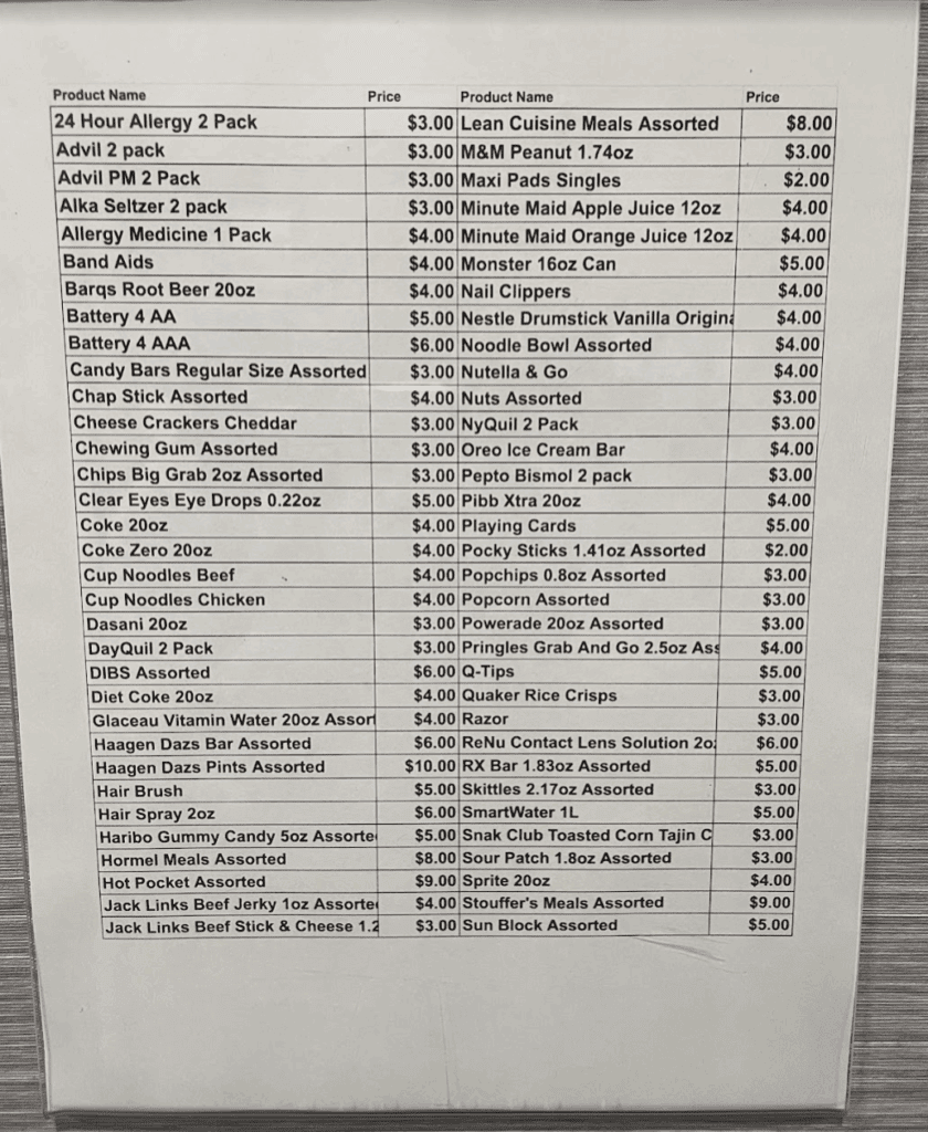 a paper with a list of food items