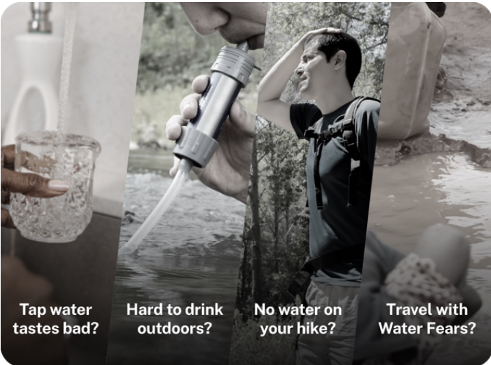 a collage of a man drinking water