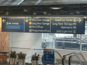 a sign in a building