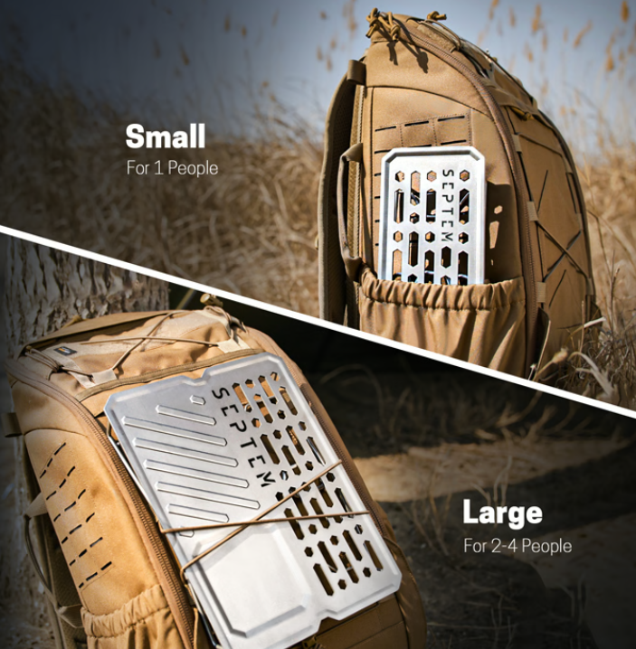 a backpack with a metal object in it