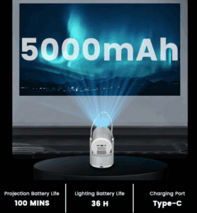 a screen with a projector and a white object