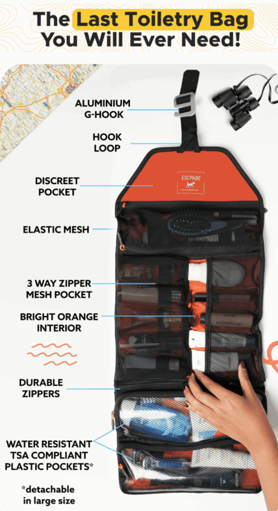 a bag with different items on it