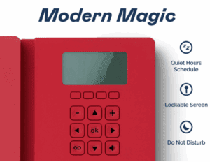 a red device with a screen