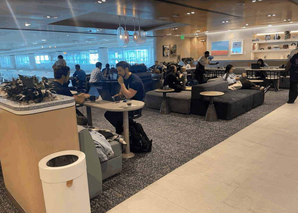 people sitting in a lobby