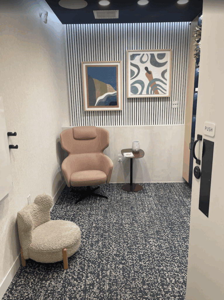 a room with a chair and a table