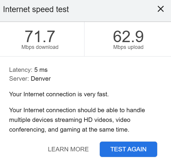 a screenshot of a speed test