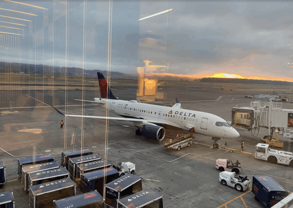 a plane parked at an airport