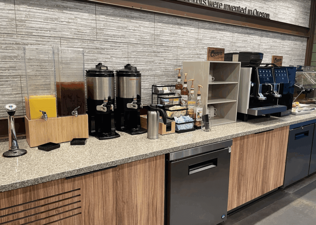 a coffee machine and a refrigerator