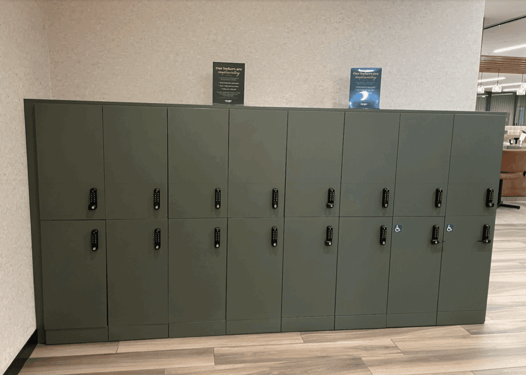 a group of lockers in a room