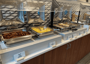 a buffet with food in containers