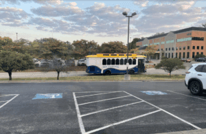 a bus parked in a parking lot