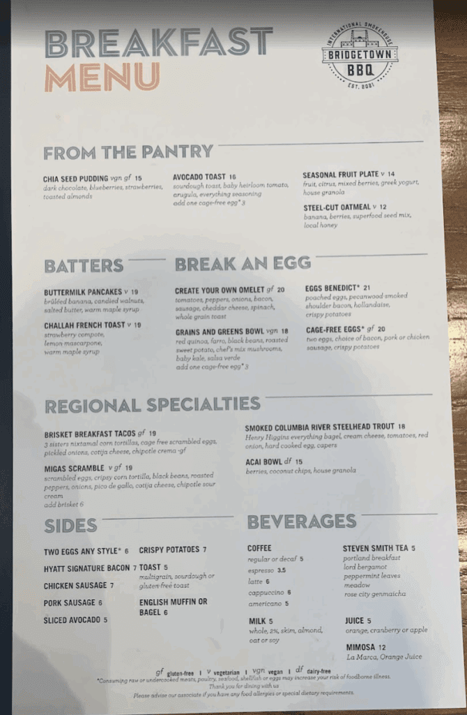 a menu on a table