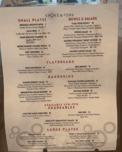 a menu of a restaurant