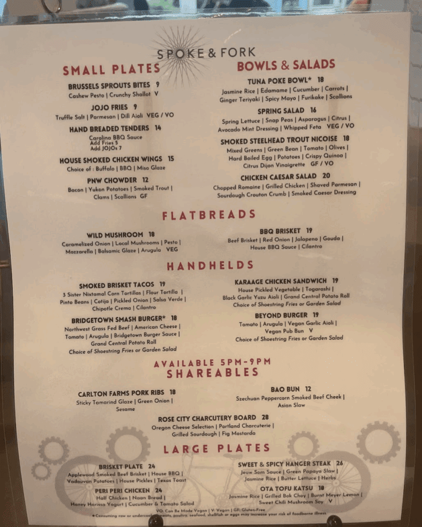 a menu of a restaurant