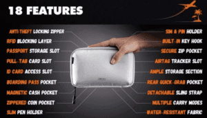 a hand holding a silver pouch