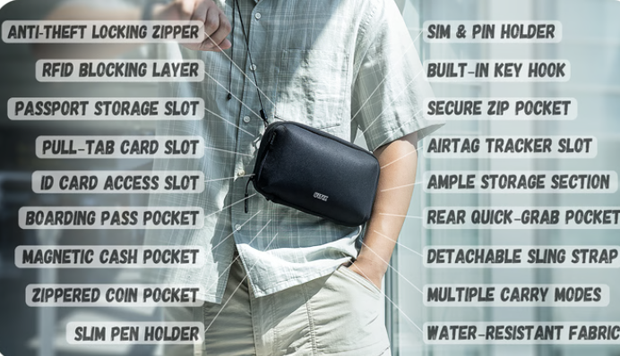 a man holding a black bag