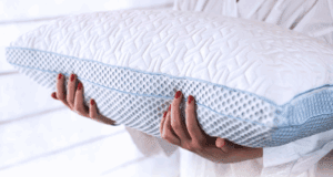 a woman holding a pillow