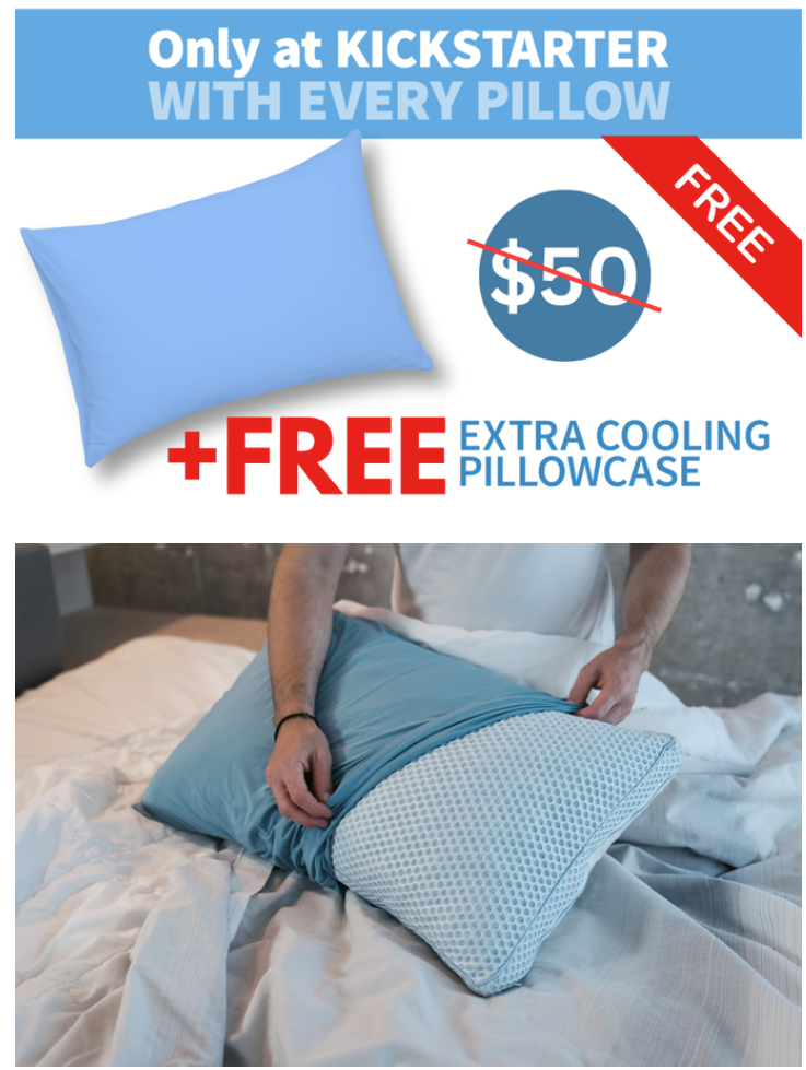 a poster of a man making a pillow