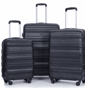 a group of luggage on wheels