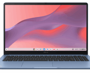 a laptop with a pink and purple screen