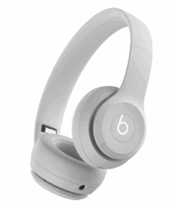 a white headphones with a white background