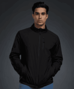 a man in a black jacket