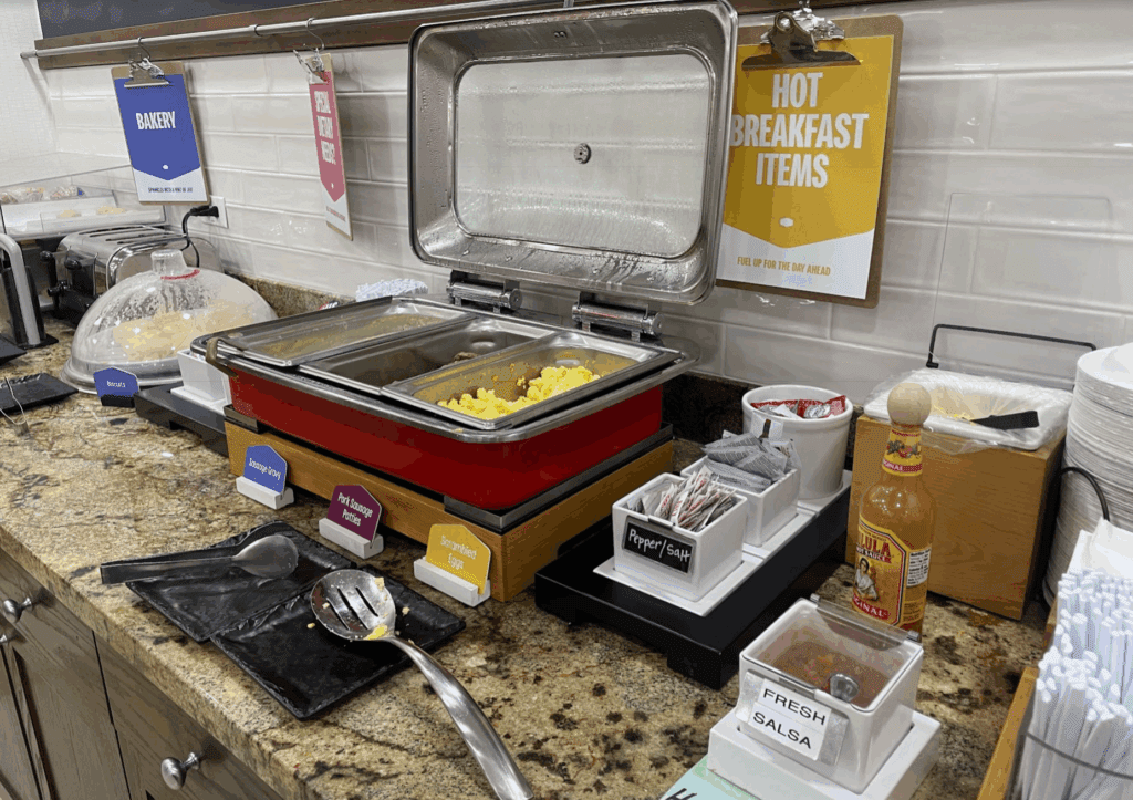 a buffet with food on the counter