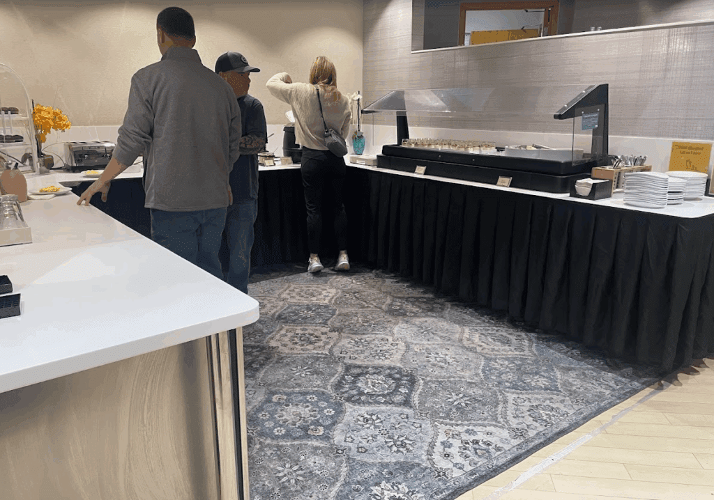 a group of people standing in a room