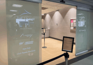 a glass door with a sign on it