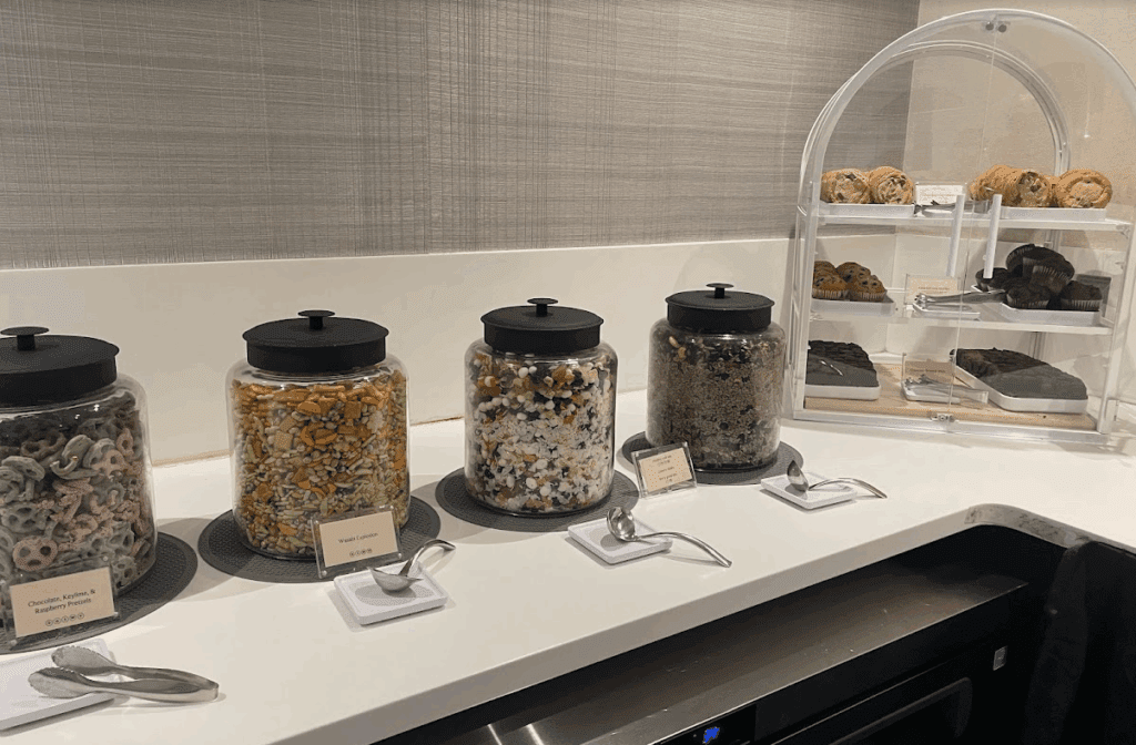 a row of jars of food on a counter