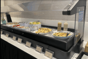 food on the counter of a buffet