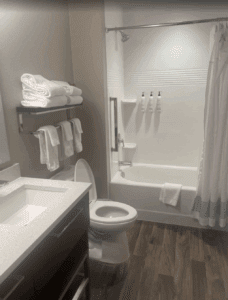 a bathroom with a toilet and bathtub