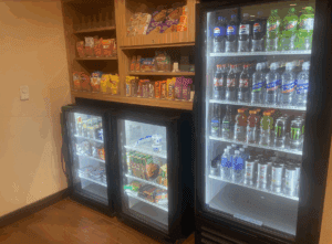 a refrigerators with drinks and snacks