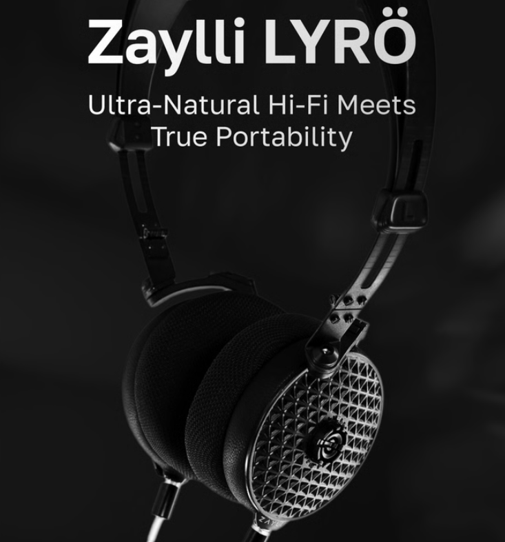 a black headphones with white text