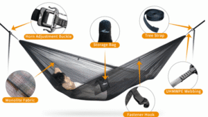 a person lying in a hammock