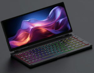 a laptop with colorful keyboard