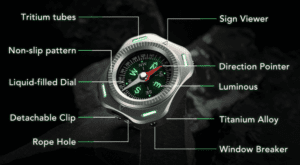 a close up of a compass