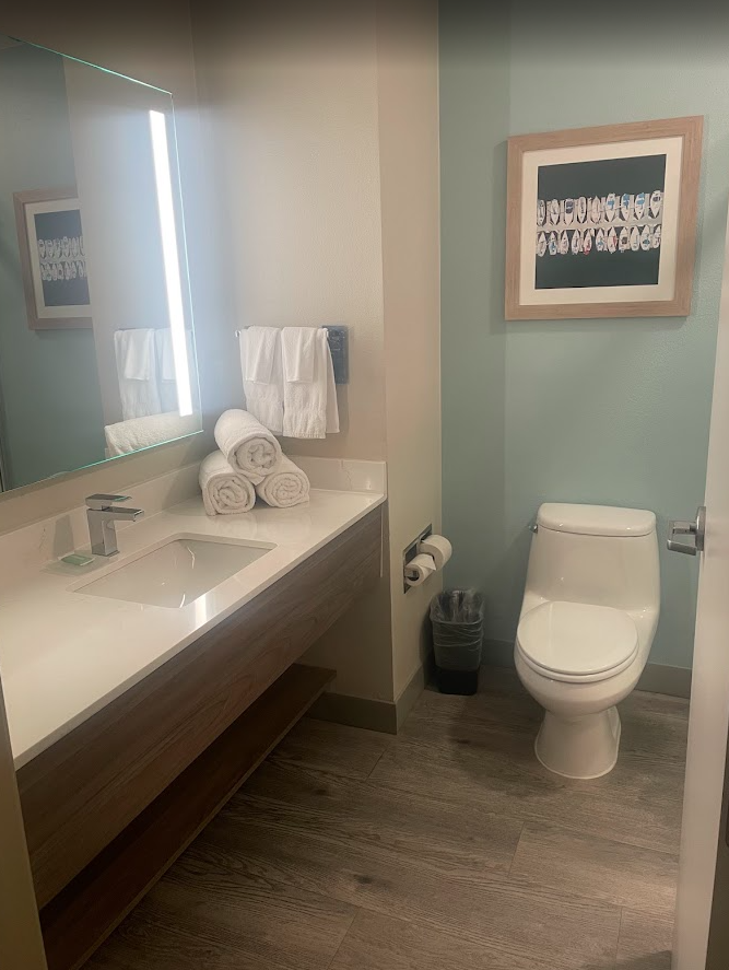 a bathroom with a sink and toilet
