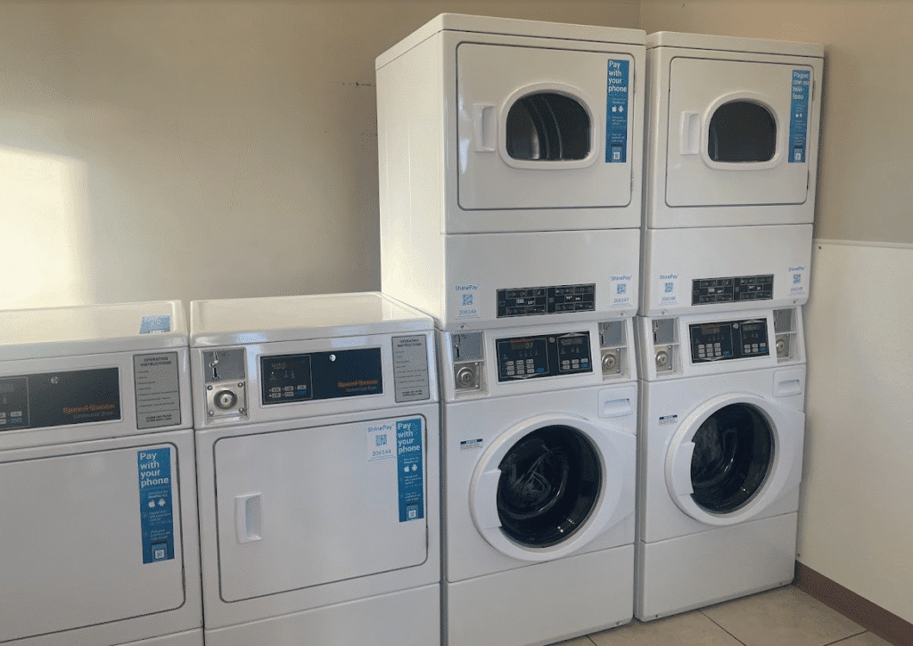 a group of white washing machines
