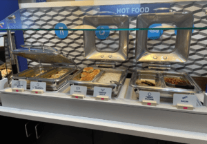 a buffet with food in containers