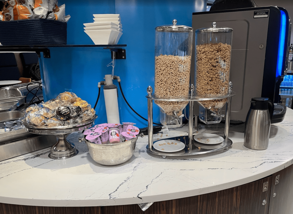 a table with food and other items