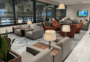 a room with chairs and tables