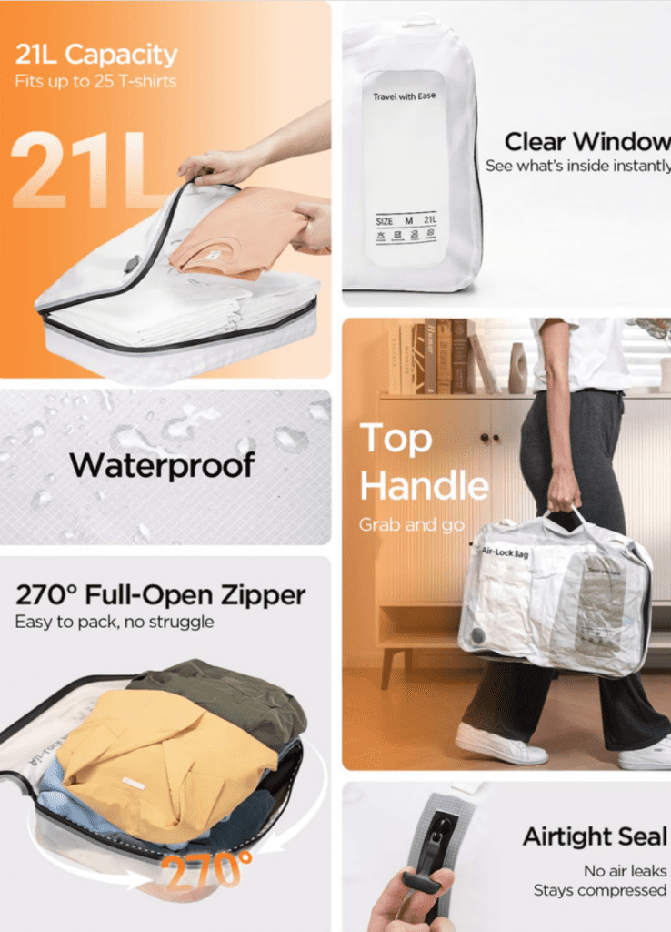 a collage of a person holding a bag