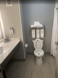 a bathroom with a toilet and sink