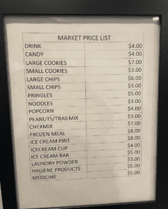 a price list of food