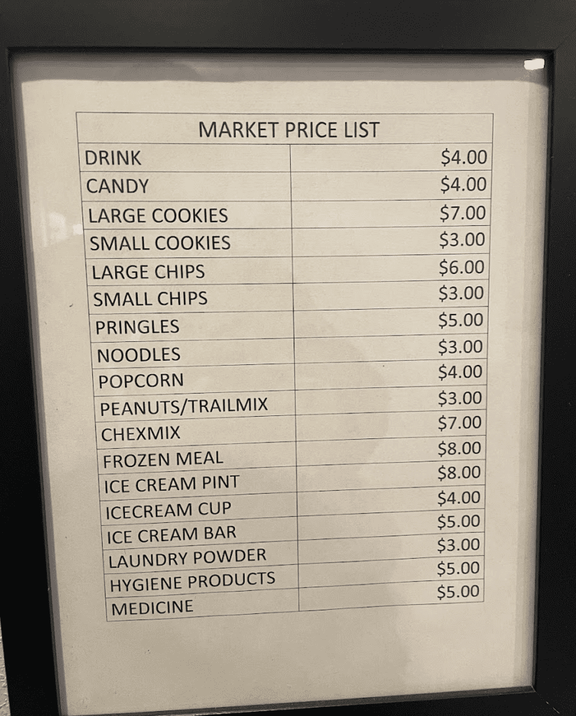 a price list of food
